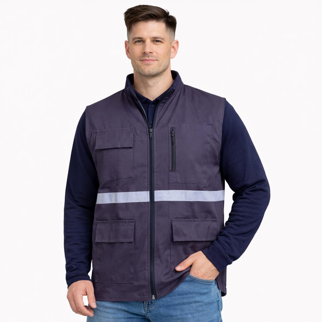 16/12 Gri Gabardin Çok Cepli Reflektörlü Yazlık Yelek