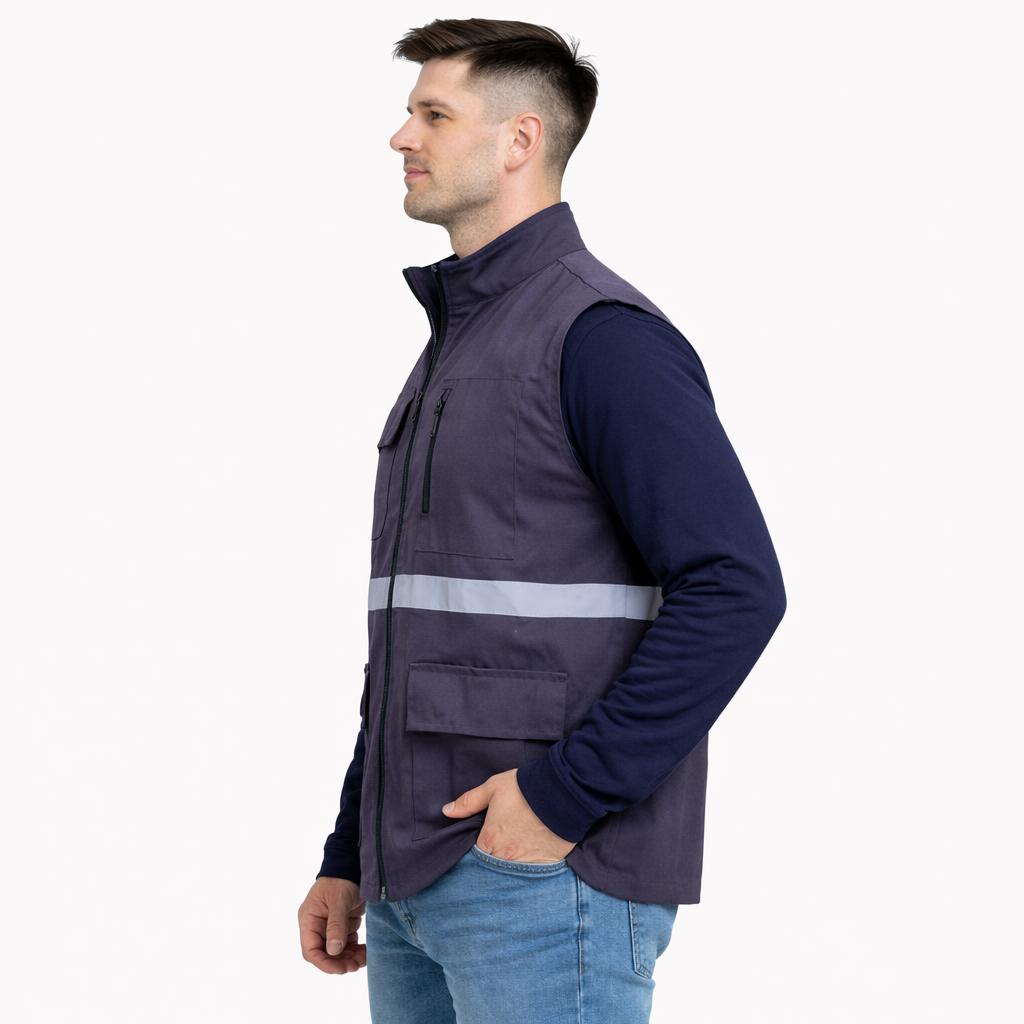 16/12 Gri Gabardin Çok Cepli Reflektörlü Yazlık Yelek