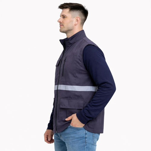 16/12 Gri Gabardin Çok Cepli Reflektörlü Yazlık Yelek