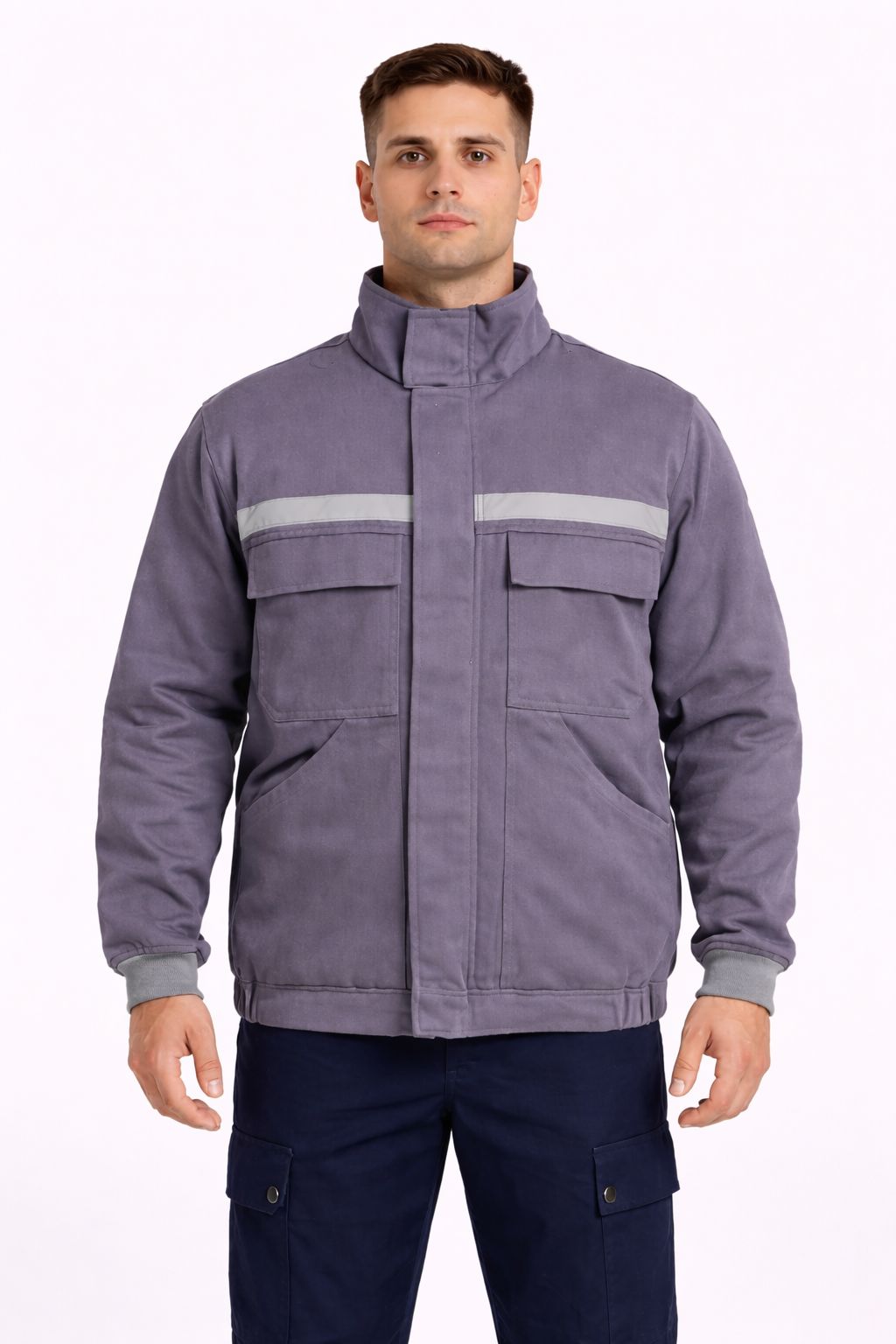 7/7 Gri Gabardin Kapitoneli Kışlık İşçi Montu