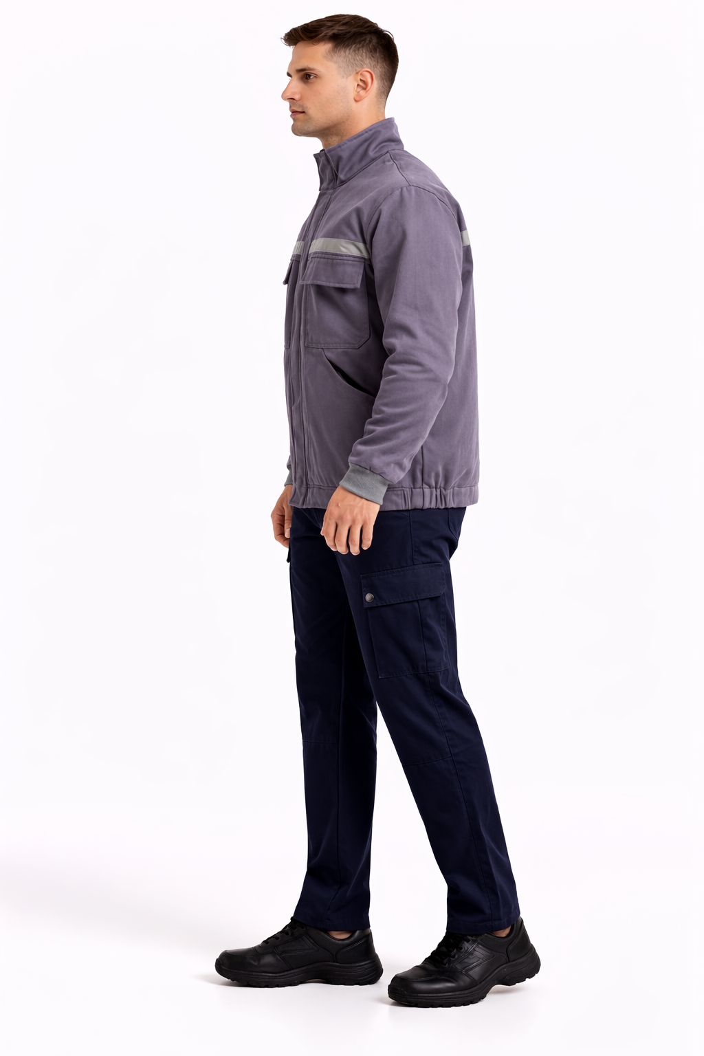 7/7 Gri Gabardin Kapitoneli Kışlık İşçi Montu