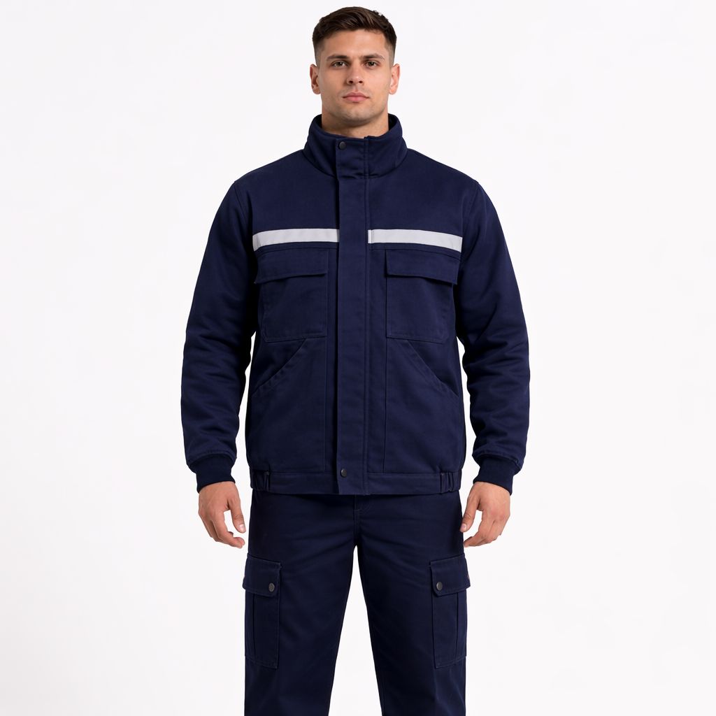 7/7 Lacivert Gabardin Kapitoneli Kışlık İşçi Montu