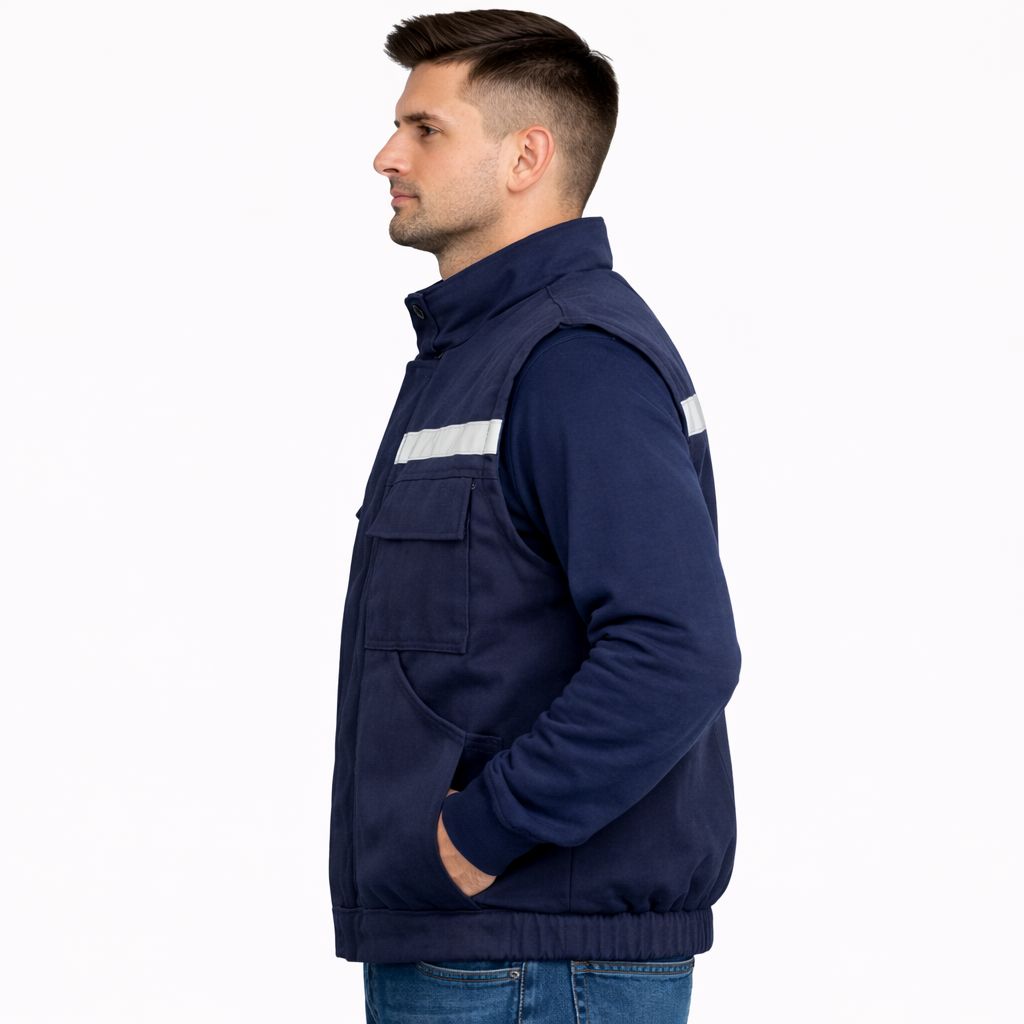 7/7 Gabardin Lacivert Yelek Kapitoneli Ve Reflektörlü