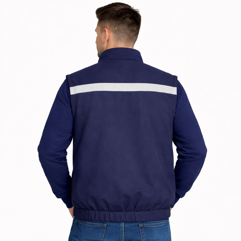 7/7 Gabardin Lacivert Yelek Kapitoneli Ve Reflektörlü