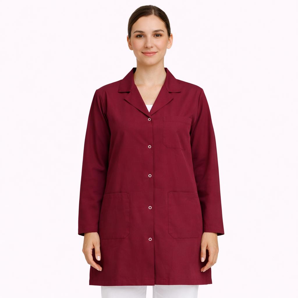Bordo Kadın Doktor Hemşire Laboratuvar Önlükleri Şık Dayanıklı
