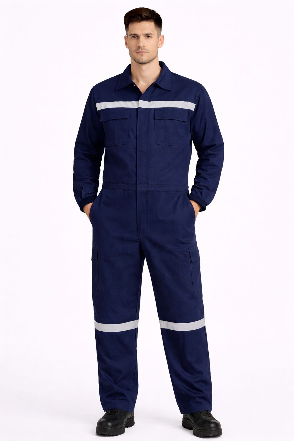 Lacivert Gabardin Reflektörlü 16/12 Boy Tulum İşçi Tulumu