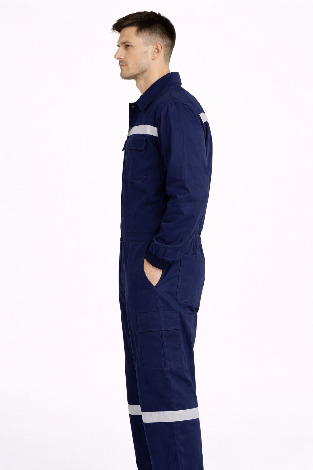 Lacivert Gabardin Reflektörlü 16/12 Boy Tulum İşçi Tulumu