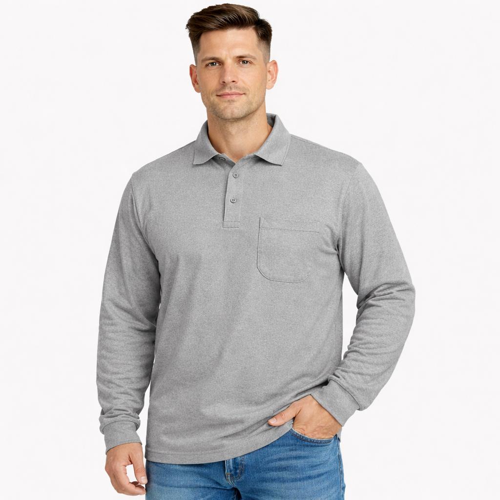 Gri Polo Yaka Sweatshirt 3 İplik Şardonlu Kışlık Günlük