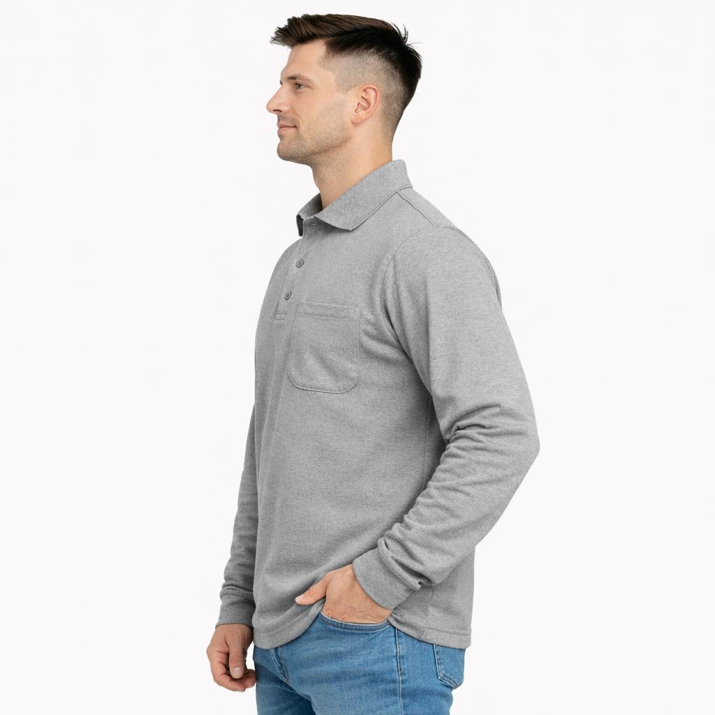Gri Polo Yaka Sweatshirt 3 İplik Şardonlu Kışlık Günlük
