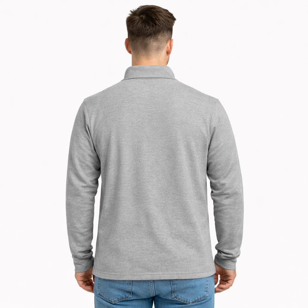 Gri Polo Yaka Sweatshirt 3 İplik Şardonlu Kışlık Günlük