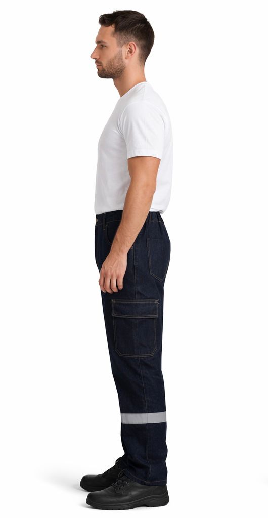 Yazlık Likralı Kot İş Pantolonu Reflektörlü, Çok Cepli, Dayanıklı İşçi Pantolonu