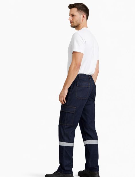 Yazlık Likralı Kot İş Pantolonu Reflektörlü, Çok Cepli, Dayanıklı İşçi Pantolonu