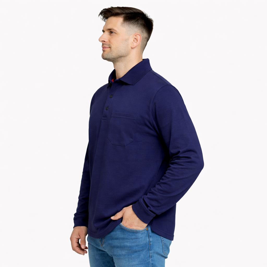 Lacivert Polo Yaka Sweatshirt 3 İplik Şardonlu Kışlık Günlük