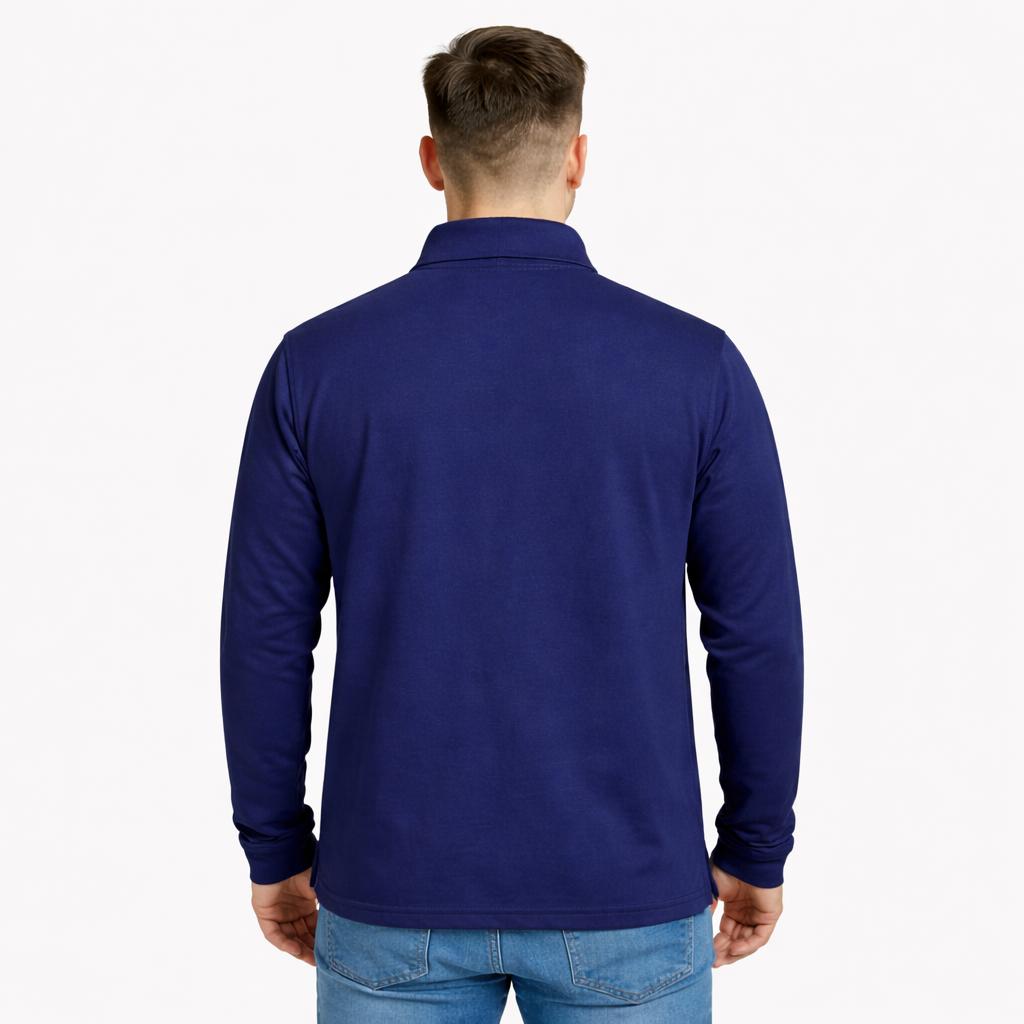 Lacivert Polo Yaka Sweatshirt 3 İplik Şardonlu Kışlık Günlük
