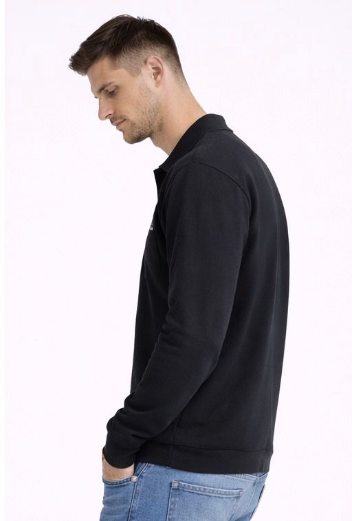 Siyah Polo Yaka Sweatshirt 3 İplik Şardonlu Kışlık Günlük