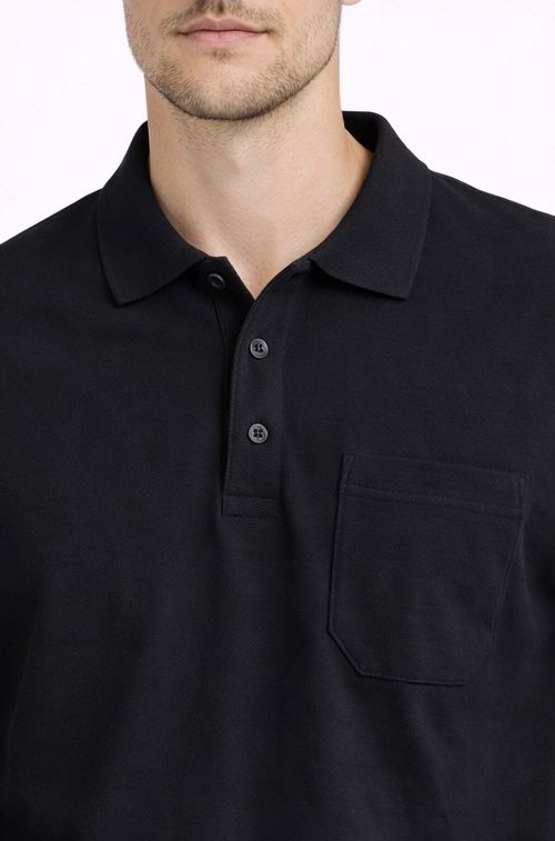 Siyah Polo Yaka Sweatshirt 3 İplik Şardonlu Kışlık Günlük