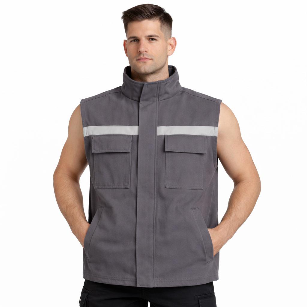 7/7 Gabardin Gri Yelek Kapitoneli Ve Reflektörlü