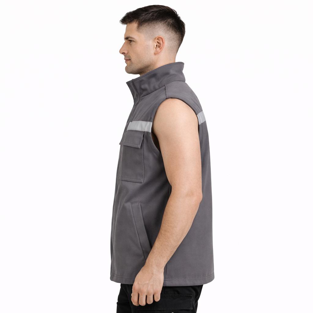 7/7 Gabardin Gri Yelek Kapitoneli Ve Reflektörlü